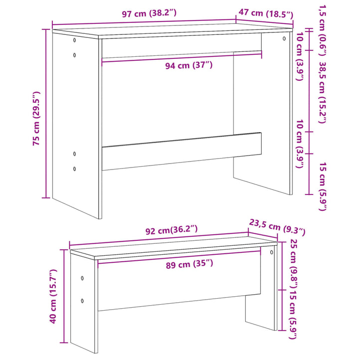 3-Tlg. Esstisch Und Bank Set Artisan- Holzwerkstoff