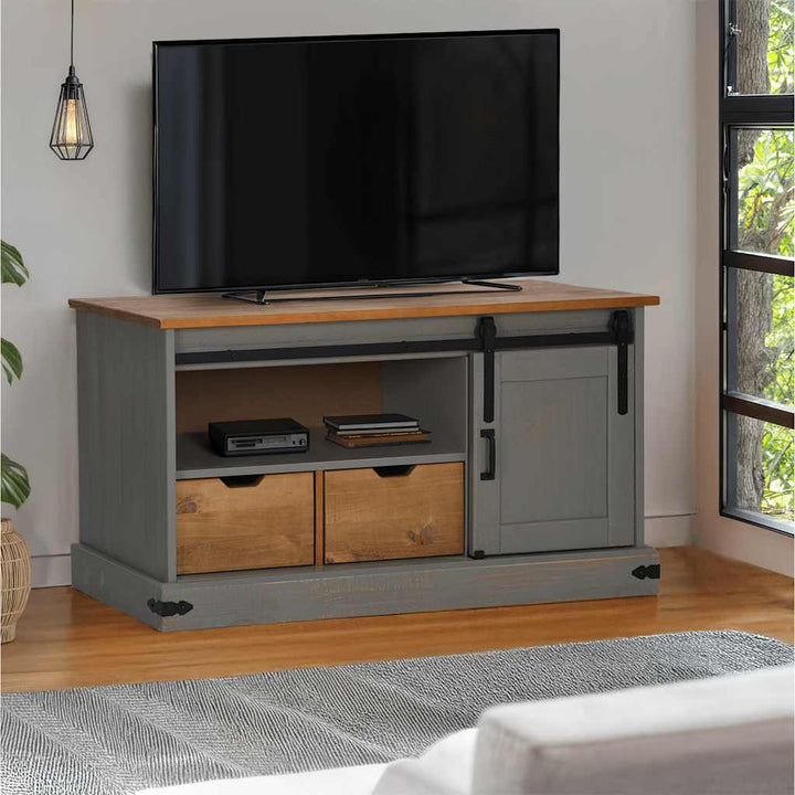 Tv-Schrank Halden Mit Schiebetür 110X40X60 Cm Massivholz