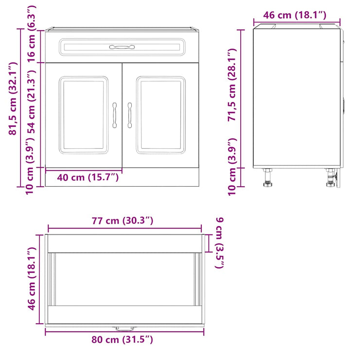 Küchen-Unterschrank Lucca Braun Eichen-Optik Holzwerkstoff Braune Eiche