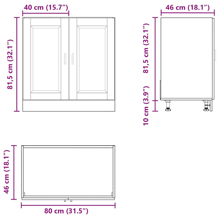 Spülenunterschrank Porto 80X46X81,5 Cm Holzwerkstoff Schwarz