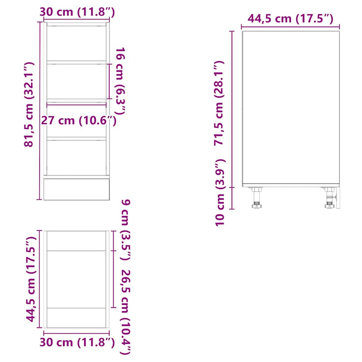 Unterschrank 30X44,5X81,5 Cm Holzwerkstoff Schwarz