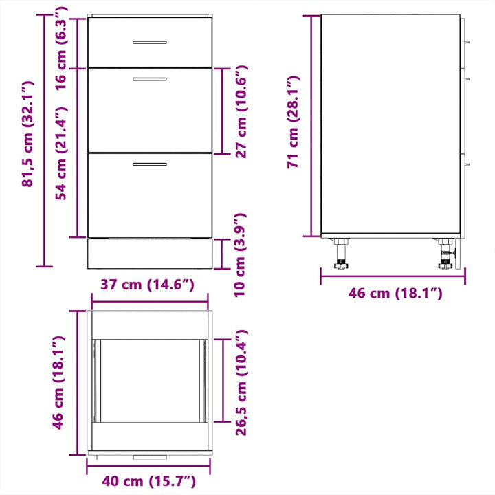 Unterschrank 40X46X81,5 Cm Holzwerkstoff Betongrau