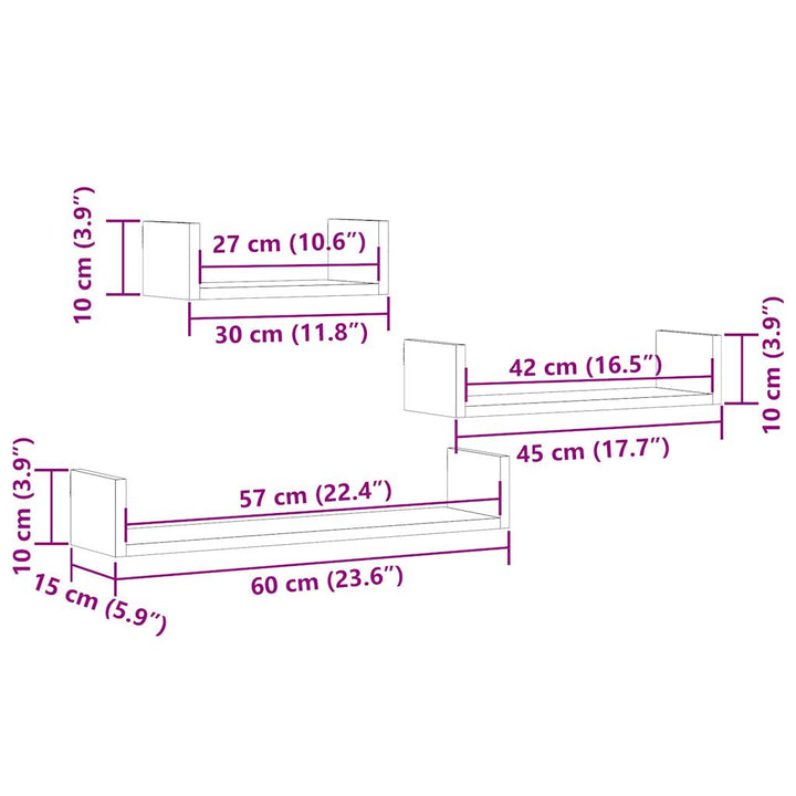 Wandregale 3 Stk. Artisan-Eiche Holzwerkstoff Eiche Handwerklich