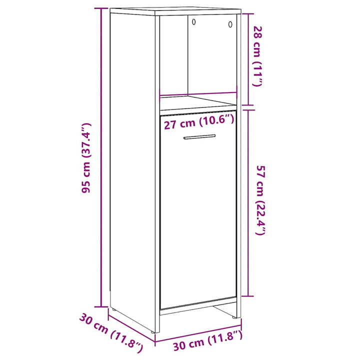 Badezimmerschrank Betongrau 30X30X95 Cm Holzwerkstoff