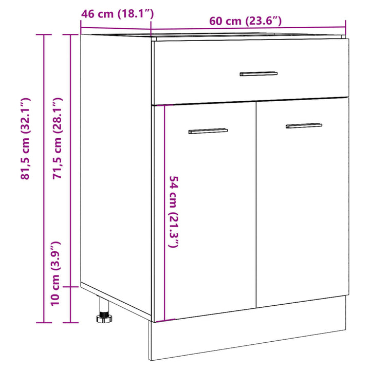 Schubunterschrank 60X46X81,5 Cm Holzwerkstoff Betongrau