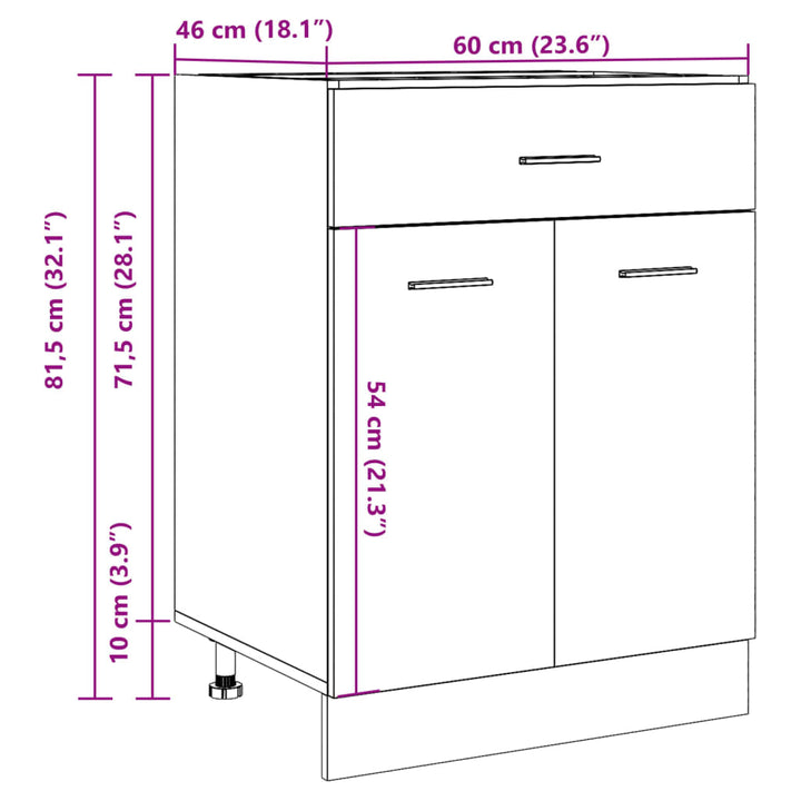 Unterschrank Artisan-Eiche 60X46X81,5 Cm Holzwerkstoff Eiche Handwerklich