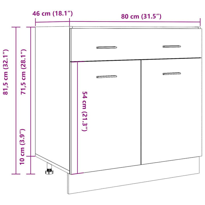 Schubunterschrank 80X46X81,5 Cm Holzwerkstoff Betongrau