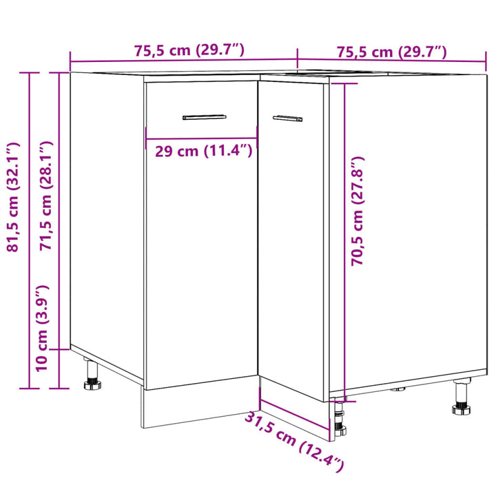 Küchenschrank -Optik 75,5X75,5X81,5 Cm Holzwerkstoff Altholz