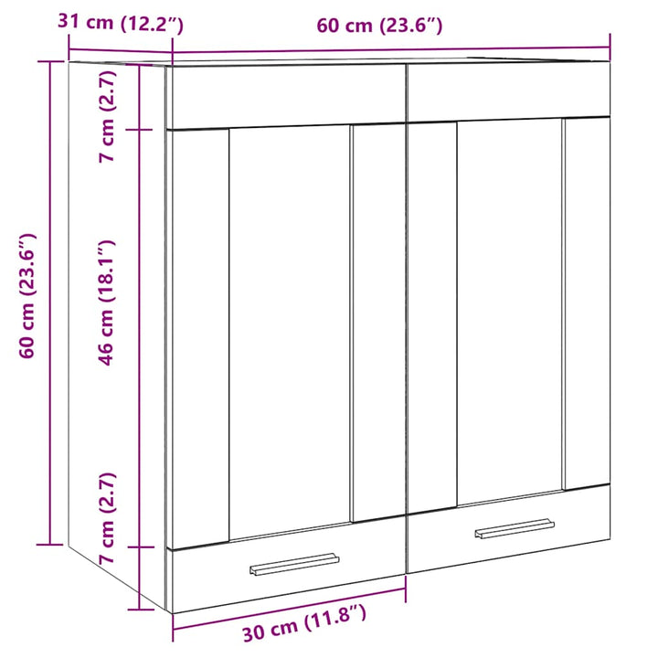 Küchen-Wandschrank Mit Glastüren -Optik 60X31X60 Cm Altholz