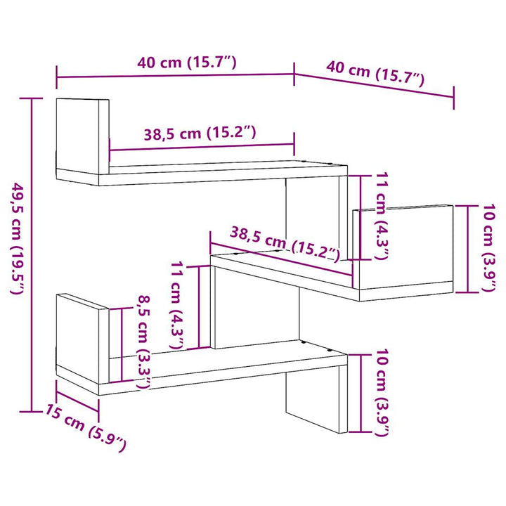 Wand-Eckregale 2 Stk. Artisan-Eiche 40X40X49,5 Holzwerkstoff