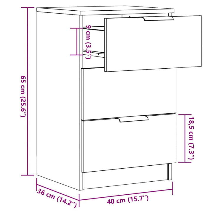 Nachttische 2 Stk. -Optik 40X36X65 Cm Holzwerkstoff