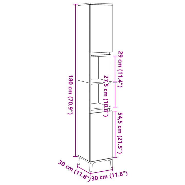 Badschrank Betongrau 30X30X190 Cm Holzwerkstoff