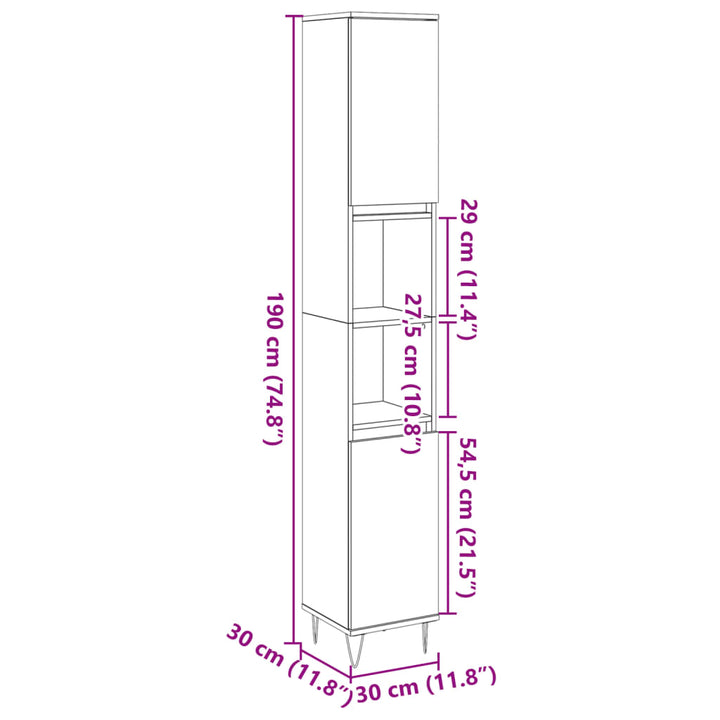 Badschrank Betongrau 30X30X190 Cm Holzwerkstoff