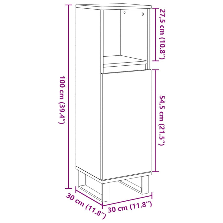 Badschrank Betongrau 30X30X100 Cm Holzwerkstoff