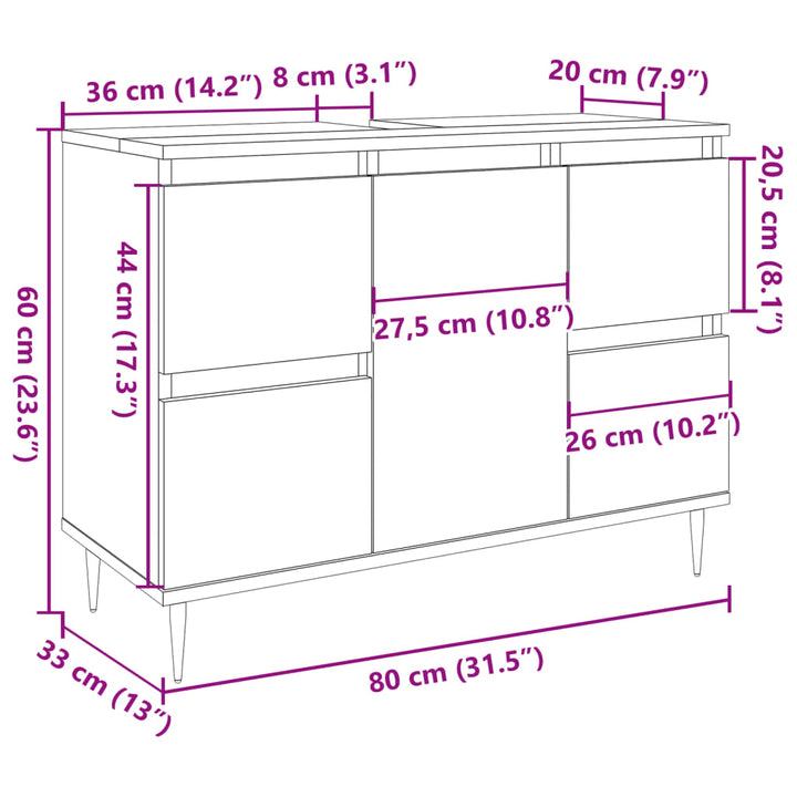 Badschrank Betongrau 80X33X60 Cm Holzwerkstoff