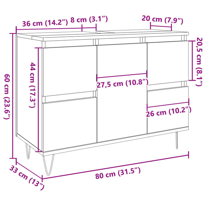 Badschrank Betongrau 80X33X60 Cm Holzwerkstoff Schwarz