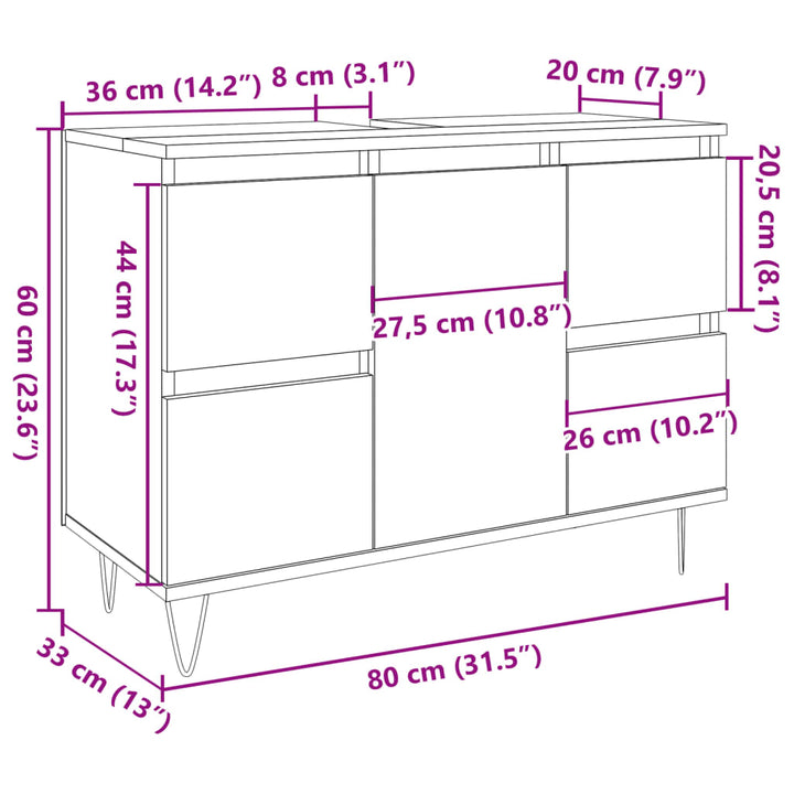 Badschrank -Optik 80X33X60 Cm Holzwerkstoff