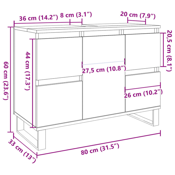 Waschbeckenunterschrank Betongrau 80X33X60 Cm Holzwerkstoff