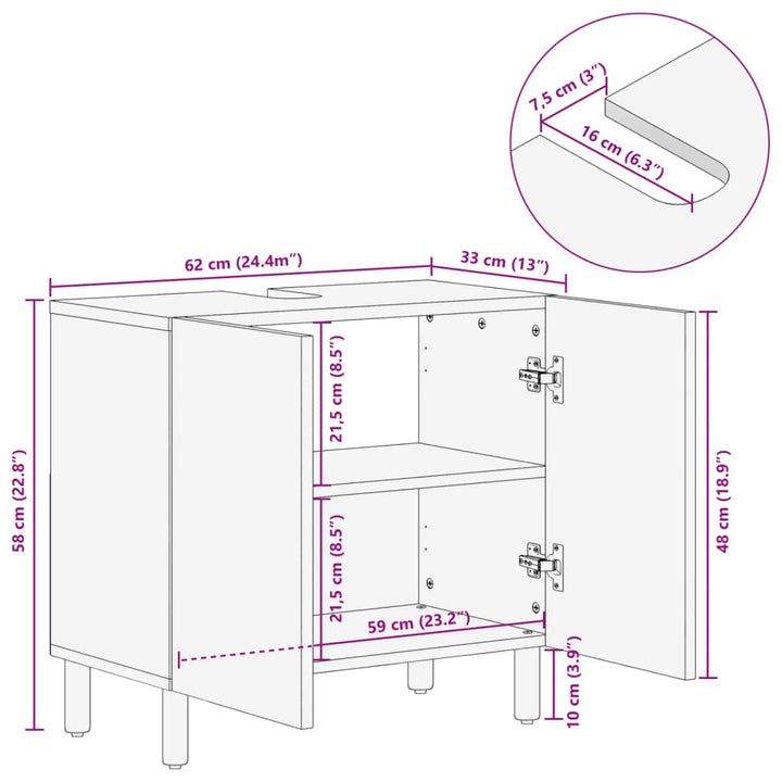 Waschbeckenunterschrank Schwarz 62X33X58 Cm Holzwerkstoff