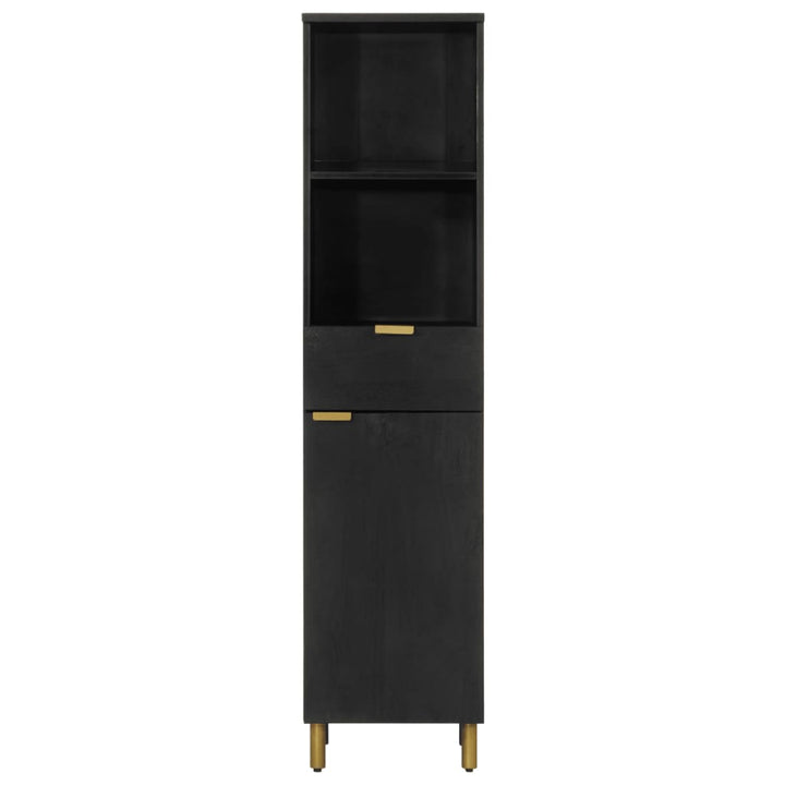 Badschrank Schwarz 38X33X160 Cm Massivholz Mango