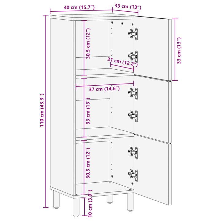 Highboard Schwarz 40X33X110 Cm Holzwerkstoff Beige