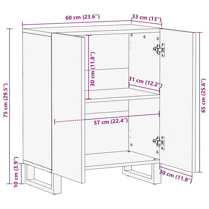 Sideboard Schwarz 60X33X75 Cm Massivholz Mango Weiß