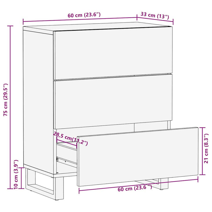 Sideboard Schwarz 60X33X75 Cm Massivholz Mango Weiß