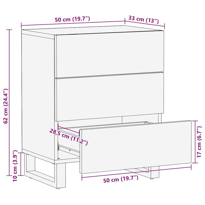 Nachttisch Schwarz 50X33X62 Cm Massivholz Mango