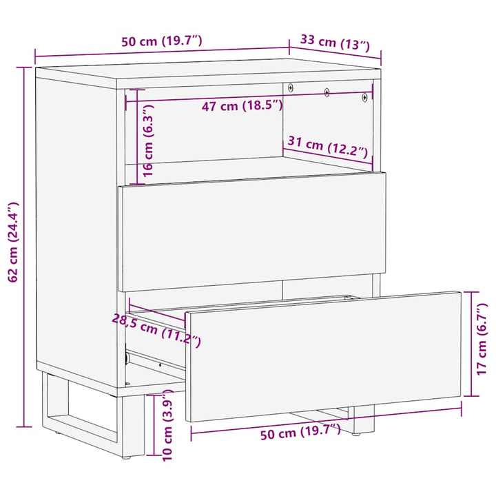 Nachttisch Schwarz 50X33X62 Cm Massivholz Mango Natur