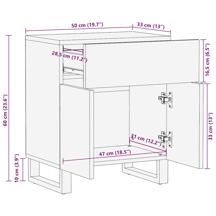 Nachttisch Schwarz 50X33X60 Cm Massivholz Mango Natur