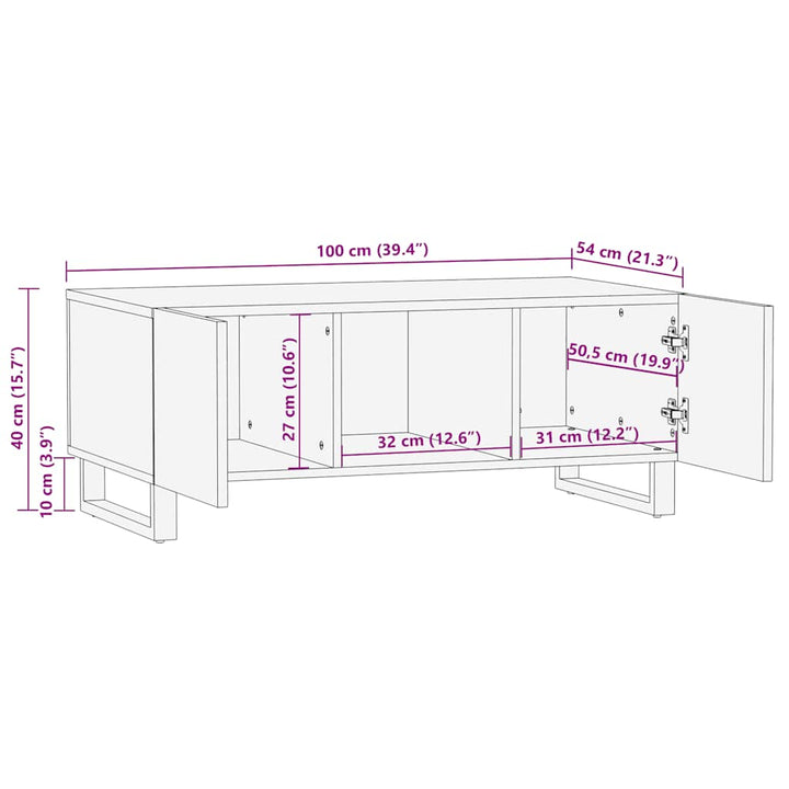 Couchtisch Schwarz 100X54X40 Cm Massivholz Mango