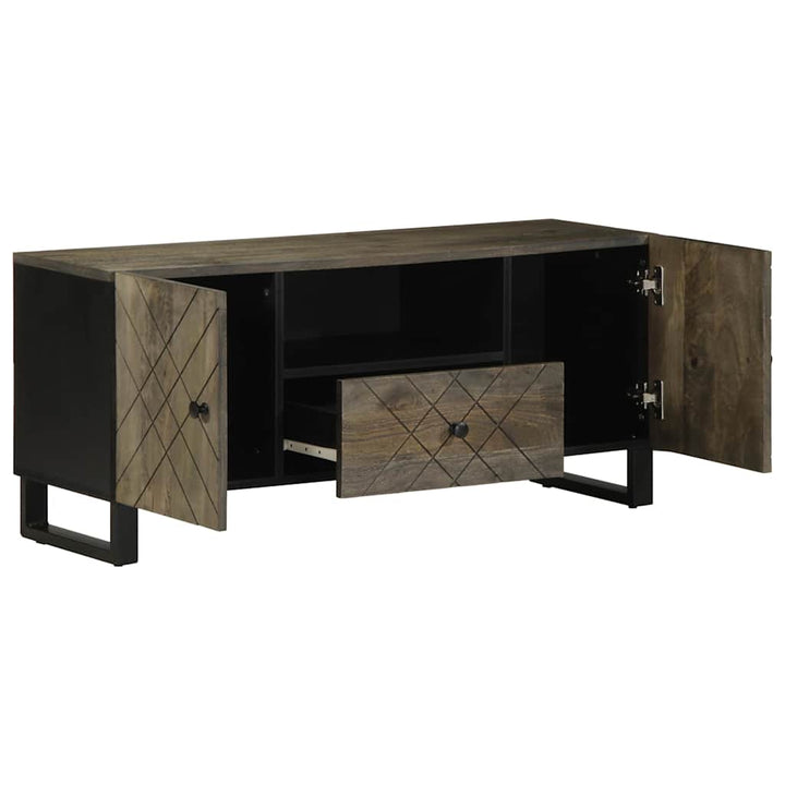 Tv-Schrank Schwarz 105X33X46 Cm Massivholz Mango Weiß