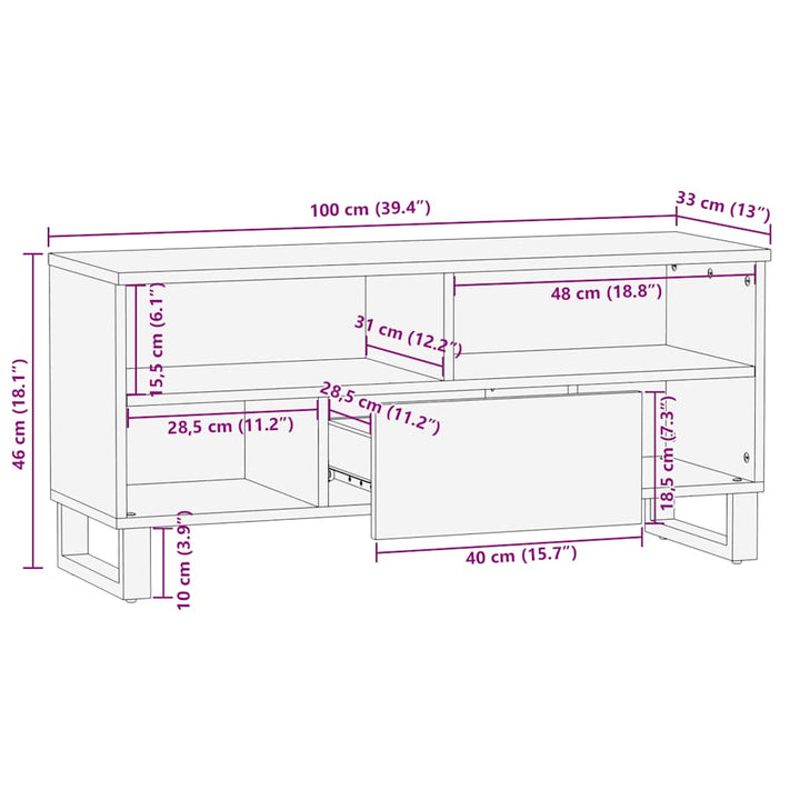 Tv-Schrank 100X33X46 Cm Massivholz Mango Natur