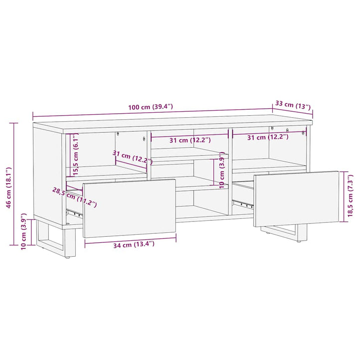 Tv-Schrank 100X33X46 Cm Massivholz Mango Weiß