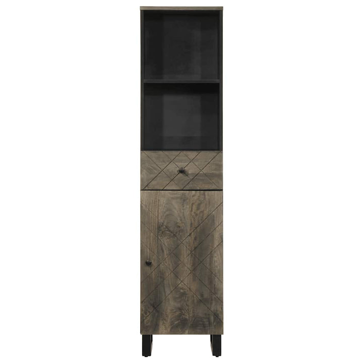 Badschrank Schwarz 38X33X160 Cm Massivholz Mango