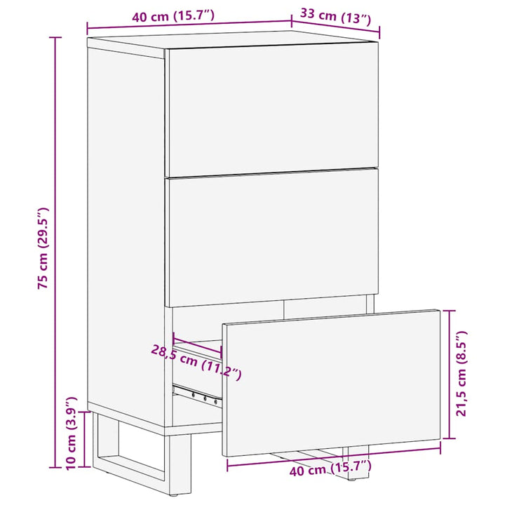 Sideboard Schwarz 40X33X75 Cm Massivholz Mango