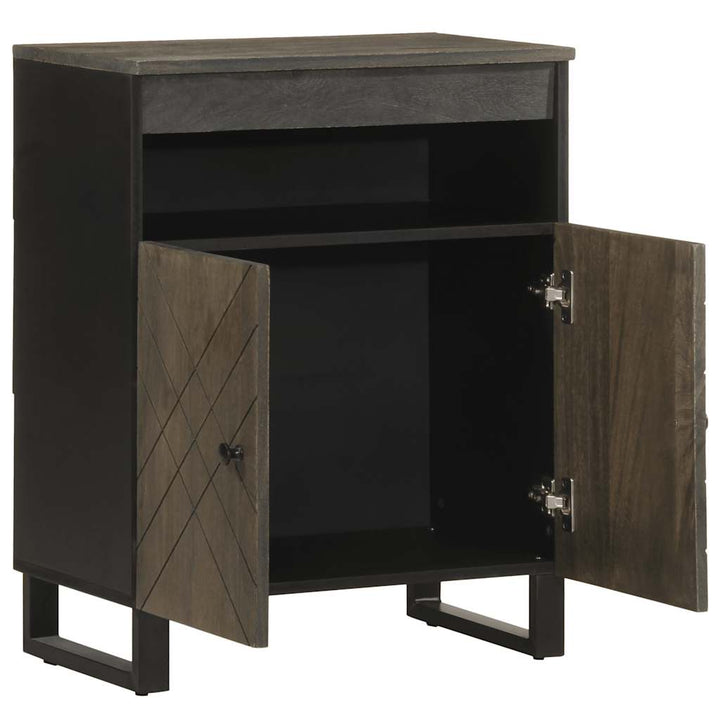 Sideboard Schwarz 60X33X75 Cm Massivholz Mango Natur