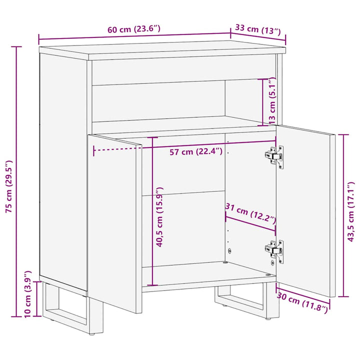 Sideboard Schwarz 60X33X75 Cm Massivholz Mango Natur