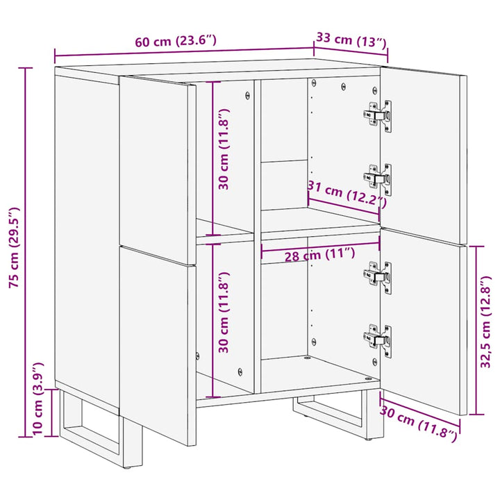 Sideboard Schwarz 60X33X75 Cm Massivholz Mango