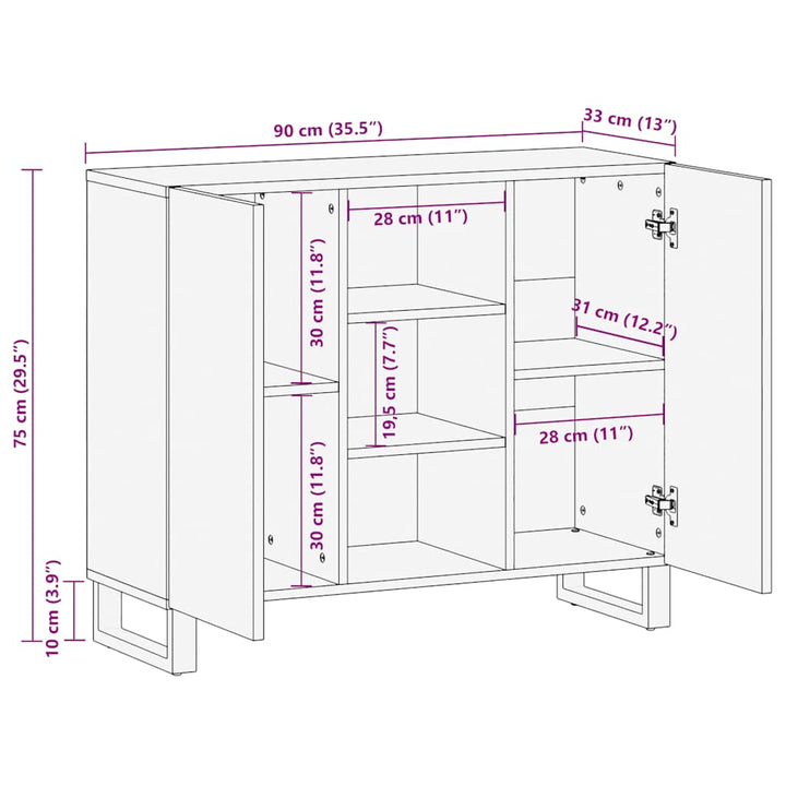 Sideboard Schwarz 90X33X75 Cm Massivholz Mango