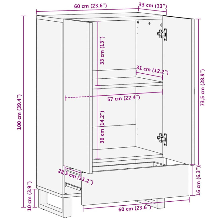 Highboard 60X33X100 Cm Massivholz Mango