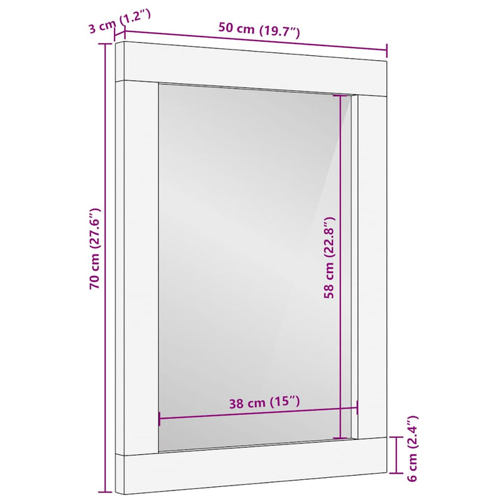 Badspiegel Grau 50X3X70 Cm Massivholz Mango