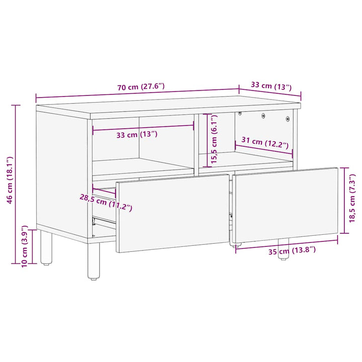 Tv-Schrank 70X33X46 Cm Massivholz Mango