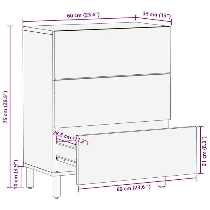 Sideboard 60X33X75 Cm Massivholz Mango