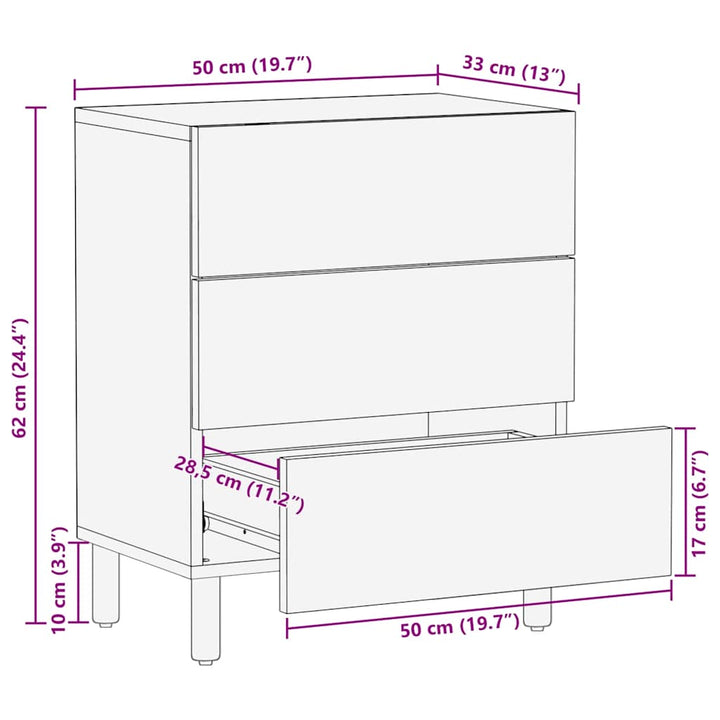 Nachttisch 50X33X60 Cm Massivholz Mango