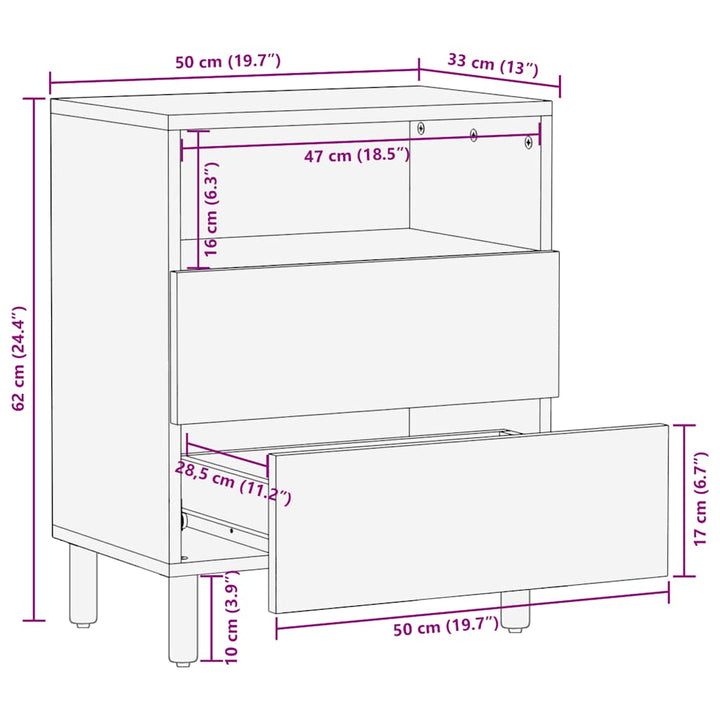 Nachttisch 50X33X60 Cm Massivholz Mango