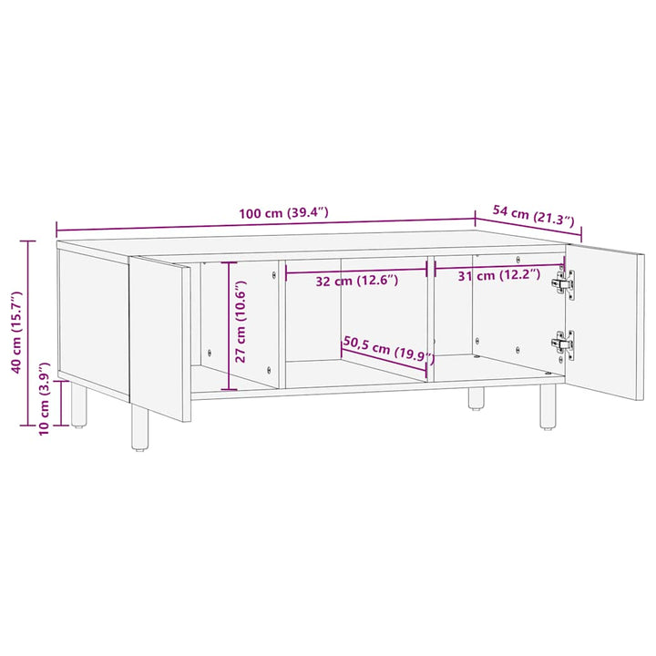 Couchtisch 100X54X40 Cm Massivholz Mango