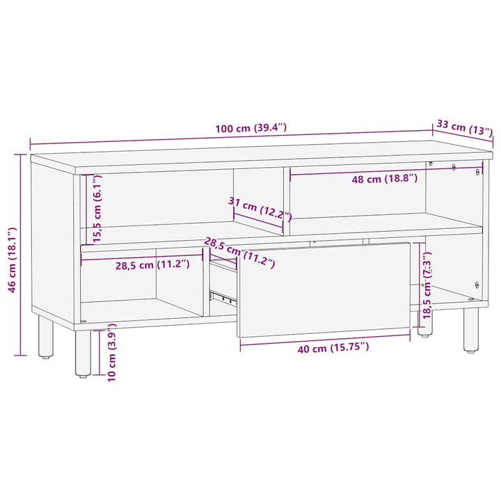 Tv-Schrank 100X33X46 Cm Massivholz Mango