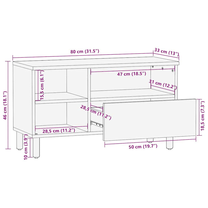 Tv-Schrank 80X33X46 Cm Massivholz Mango