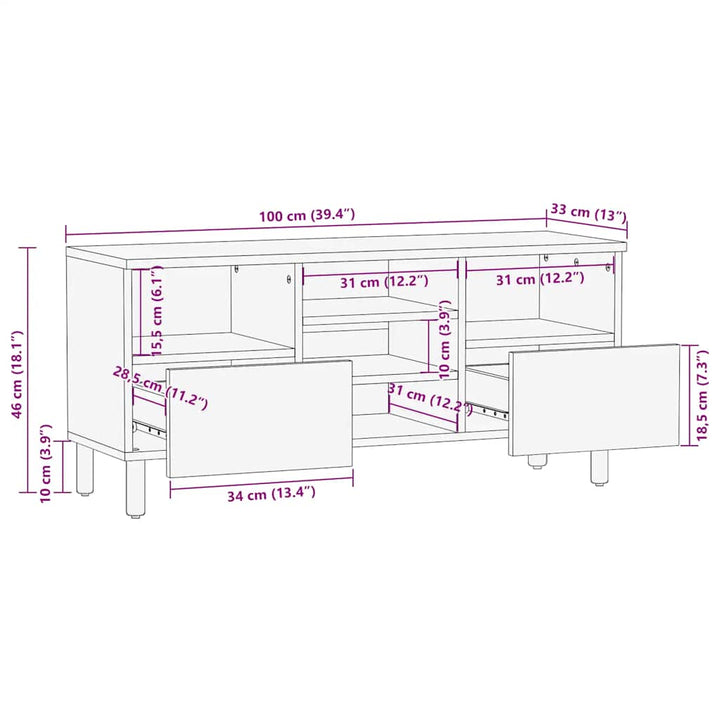 Tv-Schrank 100X33X46 Cm Massivholz Mango